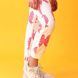 Anthrilo Fleece Knit Bow Printed Jogger - Pink image 4