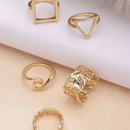 Bohey by KARATCART 5Pcs Gold-Plated Textured Finger Ring-picture-24