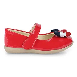Mine Sole Bow Designed Velcro Closure Mary Jane Ballerinas - Red image 5