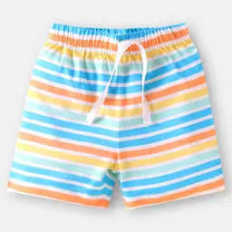 Babyhug Cotton Knit Mid Thigh Length Shorts with Beach Theme Print & Stripes Pack of 3 - Orange & Blue image 4