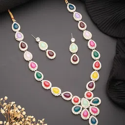 Aadvik Designs Gold-Plated Stone-Studded Jewellery Set image 1