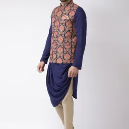 KISAH Men Navy Blue Solid Kurta with Churidar image 3