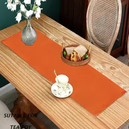 HOME COLORS.IN  Orange Self designed Cotton Table Runner image 3