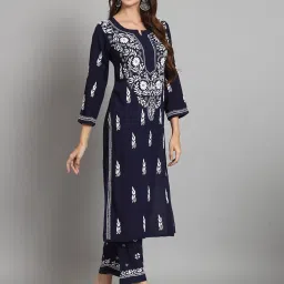 PARAMOUNT CHIKAN Navy Embroidered Chikankari Kurta Pant Set image 1