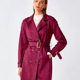 Cover Story Wine Regular Fit Long Coat image 1