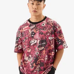 The Souled Store Originals Dark Pink Loose Fit Graphic Print Oversized T-Shirt image 1