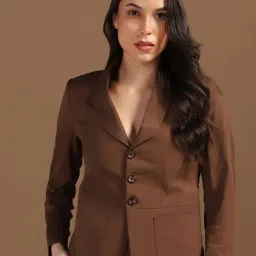 TAHVO Brown Polyviscose Solid Full Sleeves Blazers image 5