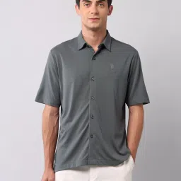 U.S. Polo Assn. Denim Co. Grey Cotton Relaxed Fit Self Pattern Shirt image 1