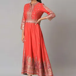 Wishful by W Red Floral Print A Line Kurta image 3