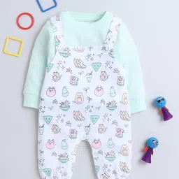 Bumzee Kids Mint Green & White Printed Full Sleeves T-Shirt with Dungaree image 1