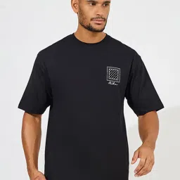 Styli Black Relaxed Fit Printed Oversized Crew T-Shirt image 1