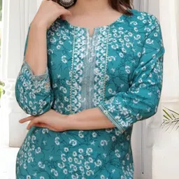 Nibhao Floral Printed Notch Neck Straight Kurta image 3