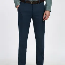 Peter England Navy Slim Fit Texture Trousers image 1