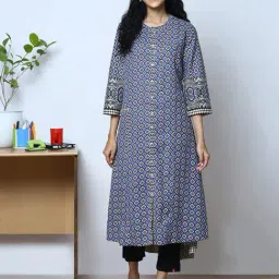 Biba Blue Printed High Low Kurta-picture-33
