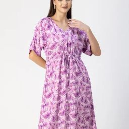 Moomaya Lavender & White Printed Midi Dress-picture-20