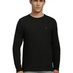 Louis Philippe Black Cotton Slim Fit Texture T-Shirt-picture-21