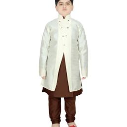 SG Yuvraj Kids White & Brown Textured Pattern Full Sleeves Kurta Set-picture-36
