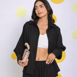 KAORI BY SHREYA AGARWAL Black Blended Checked Long Sleeves Shirt image 1