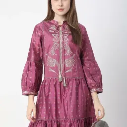 R&B Wine Viscose Printed A-Line Dress image 3