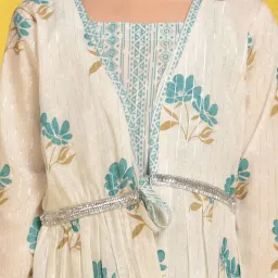 AJ Dezines Kids White & Blue Cotton Printed Kurta Set image 5