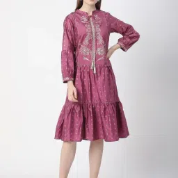 R&B Wine Viscose Printed A-Line Dress-picture-33