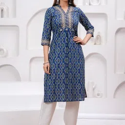 KALINI Women Geometric Printed Indigo Kurta-image-50
