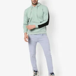 Campus Sutra Sea Green & Blue Cotton Regular Fit Hooded Sweatshirt image 5