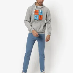 Campus Sutra Grey Cotton Regular Fit Printed Hooded Sweatshirt image 5
