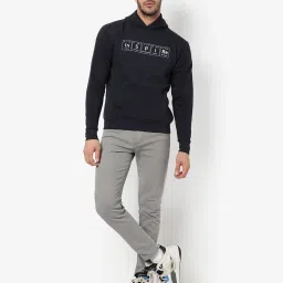 Campus Sutra Blue Cotton Regular Fit Printed Hooded Sweatshirt image 5