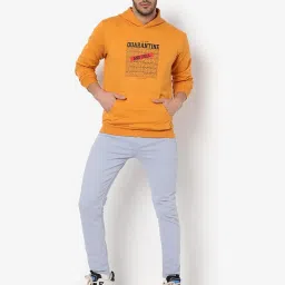 Campus Sutra Mustard Cotton Regular Fit Printed Hooded Sweatshirt image 5