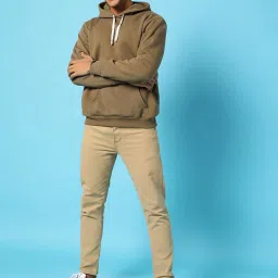 Campus Sutra Olive Cotton Regular Fit Hooded Sweatshirt image 5