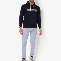 Campus Sutra Blue Cotton Regular Fit Printed Hooded Sweatshirt image 5
