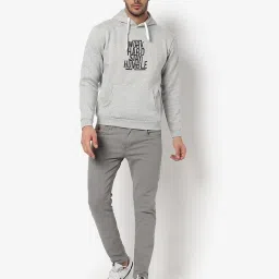 Campus Sutra Grey Cotton Regular Fit Printed Hooded Sweatshirt image 5