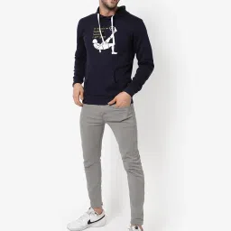 Campus Sutra Blue Cotton Regular Fit Printed Hooded Sweatshirt image 5