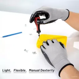 Swavind Safety Hand Gloves Synthetic Latex-Nitrile Coated Palm with Abrasion Resistance Grey & Black Free Size image 4