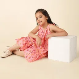 Fabindia Kids Pink Cotton Printed Dress image 5