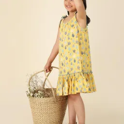 Fabindia Kids Yellow Cotton Printed Dress image 5