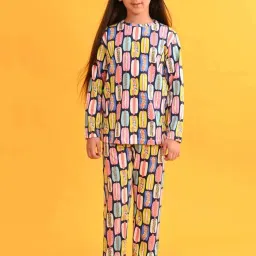 Anthrilo Kids Blue Cotton Printed Full Sleeves T-Shirt & Trouser image 1