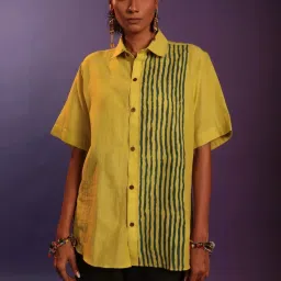 quirkybae Quirky Bae Yellow Cotton Striped Shirt image 1
