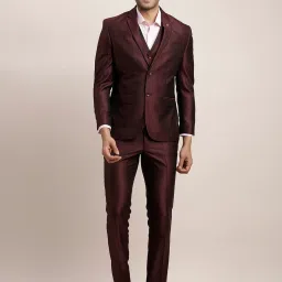 Turtle Maroon Tailored Fit Self Design Three Piece Suit image 1