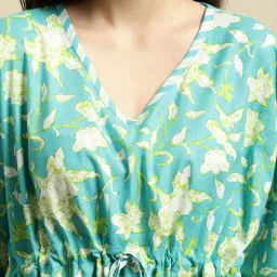 Secret Wish Turquoise Floral Print Kaftan Top With Pyjamas image 5