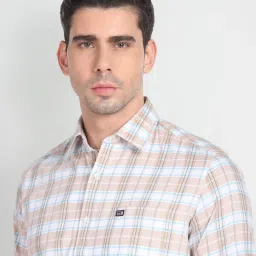 Arrow Sport Beige Cotton Slim Fit Checks Shirt image 5