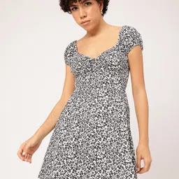 DressBerry Monochrome Magic Floral Smocked Mini Dress image 2