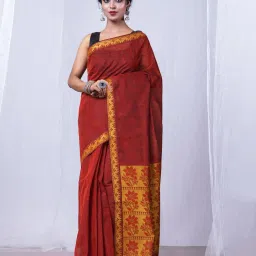 Unnati Silks Maroon Woven Design Saree With Unstitched Blouse image 1