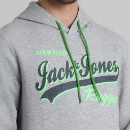 Jack & Jones Grey Melange Regular Fit Printed Hooded Sweatshirt image 5
