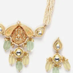 Dugran By Dugristyle Kundan & Pearls Green & Yellow Necklace & Earring Set for Women image 5