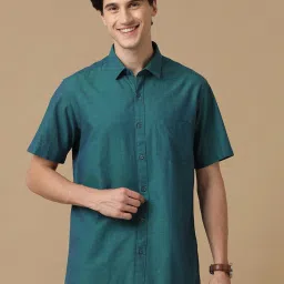 CAVALLO by Linen Club Green Contemporary Fit Shirt image 1