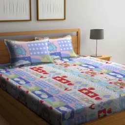 Klotthe Multicolor 300 TC Polycotton Double Elastic Book Fold Bedsheet with 2 Pillow Covers image 1