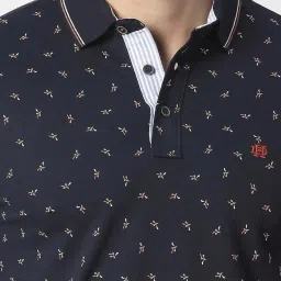 Dragon Hill Navy Blue Slim Fit Printed Polo T-Shirt image 5