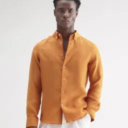 Rare Rabbit Yellow Regular Fit Solid Shirt image 1